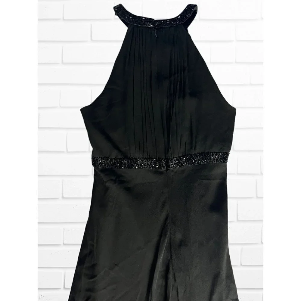 Jones‎ New York Dress Women's Sz 8 Black Formal Midi Beaded 100% Silk Halter